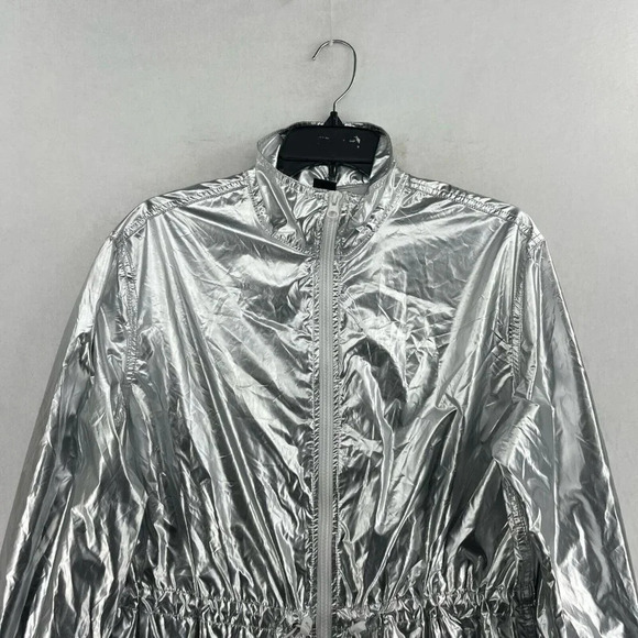 Wild Fable Jacket Women's Sz S Silver Metallic Full-Zip Mock Neck Elastic Trim - Picture 6 of 13